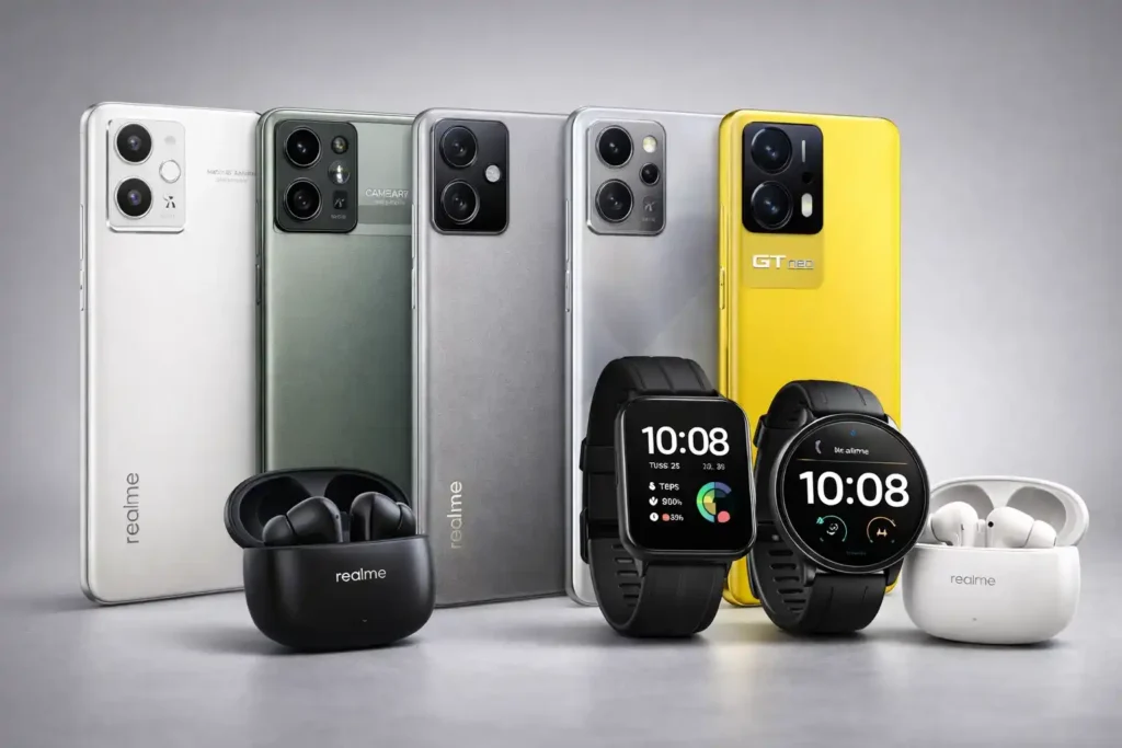 produtos realme smartphones smartwatch fones bluetooth