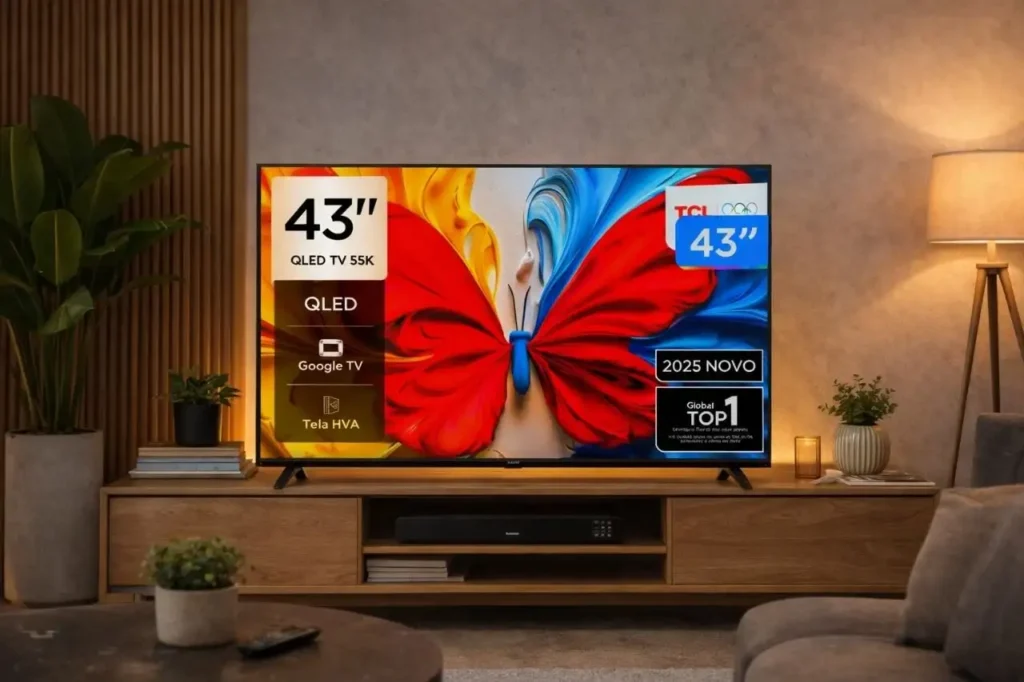 TCL S5K 43 polegadas com Google TV em ambiente moderno