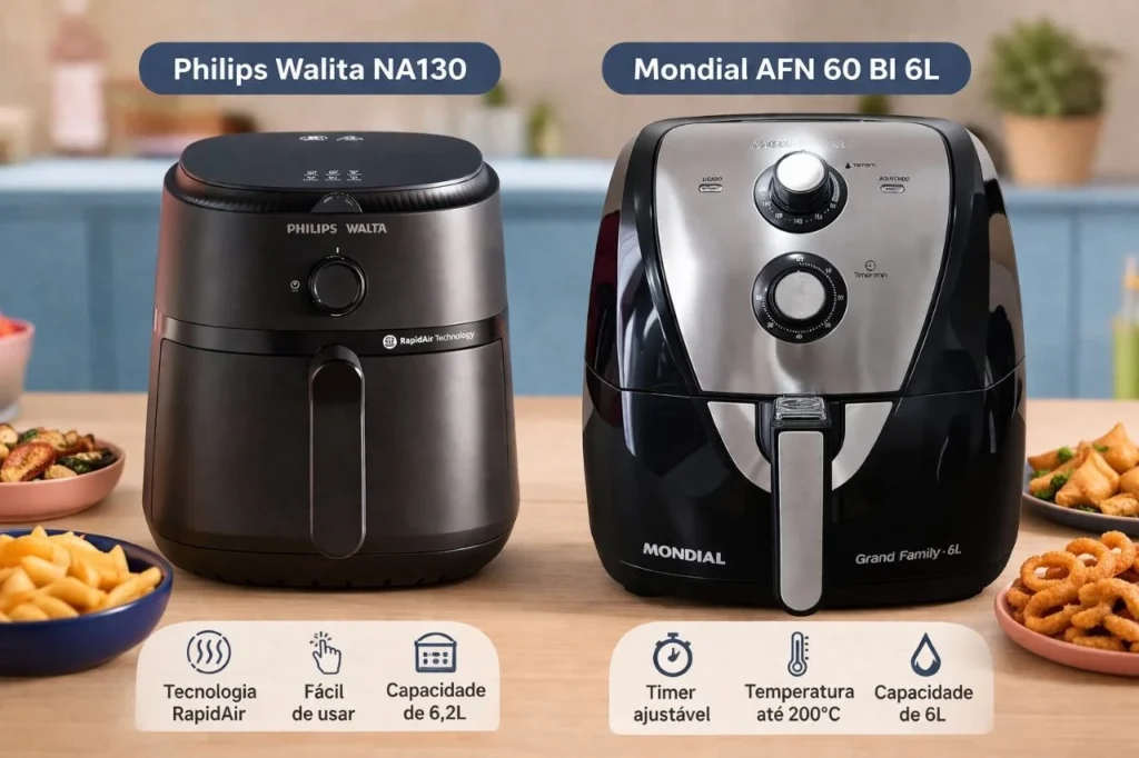 air fryer philips walita na130 vs mondial afn 60 6 litros comparação fritadeira sem óleo
