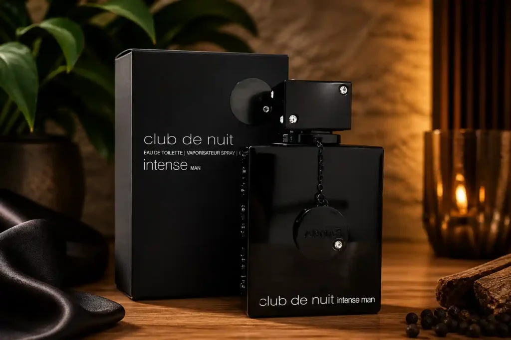 Perfume Club de Nuit Intense Man da Armaf em frasco preto elegante, conhecido como alternativa ao Creed Aventus