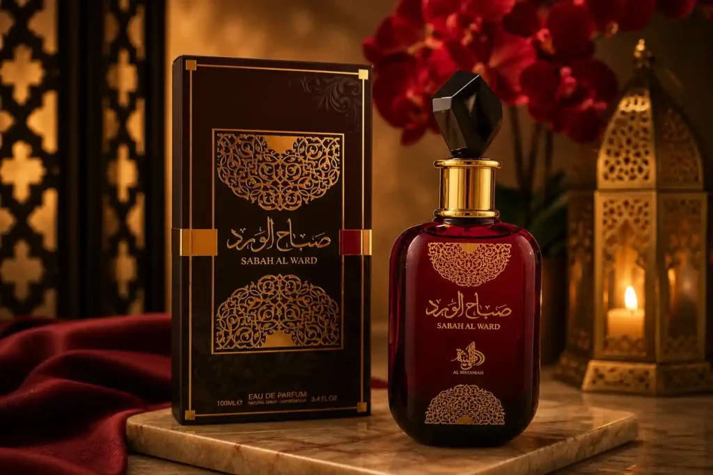 Perfume feminino Sabah Al Ward da Al Wataniah em frasco delicado com inspiração floral oriental
